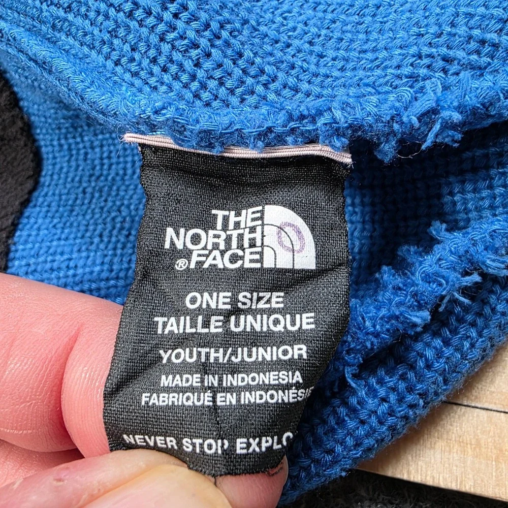 The North Face Youth‎ Junior Beanie Hat Blue Black Knit One Size